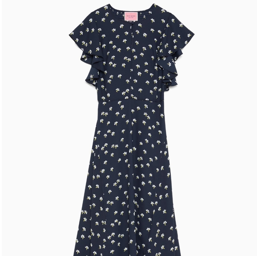 🌸Gorgeous Kate Spade Navy Floral Midi Dress sz 0